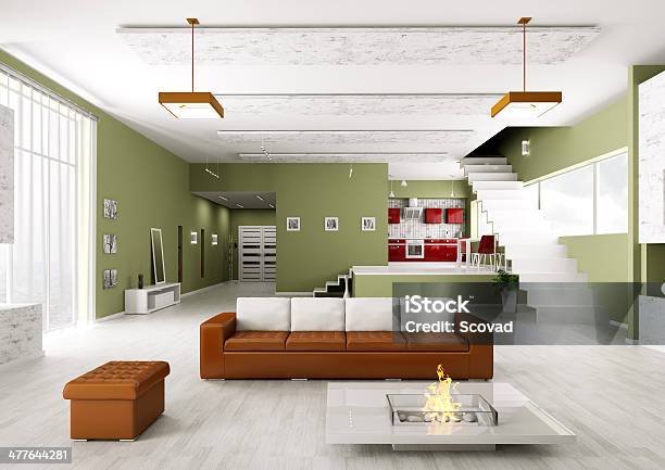 Interno Dellappartamento Moderno Di Render 3d - Fotografie stock e altre immagini di Ambientazione interna - Ambientazione interna, Appartamento, Arancione