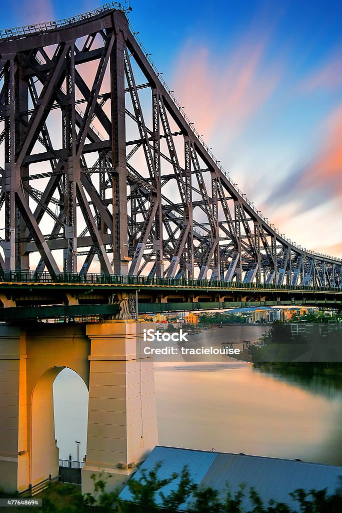 Story Bridge in  Brisbane Close up of the Story Bridge in Brisbane at dusk Story Bridge Stock Photo