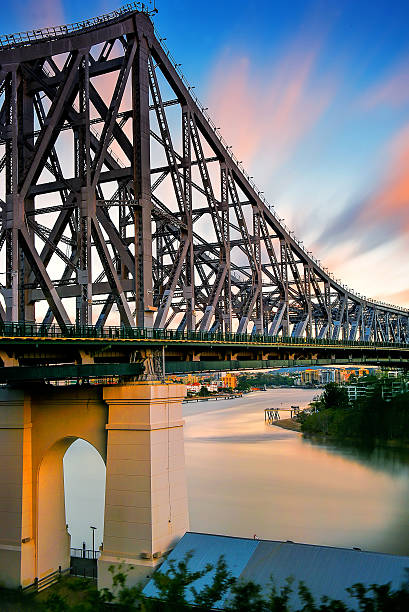 Story Bridge in  Brisbane Close up of the Story Bridge in Brisbane at dusk story bridge photos stock pictures, royalty-free photos & images