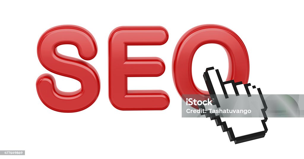 SEO con cursore a forma di mano.  Concetto di Internet. - Foto stock royalty-free di Composizione orizzontale