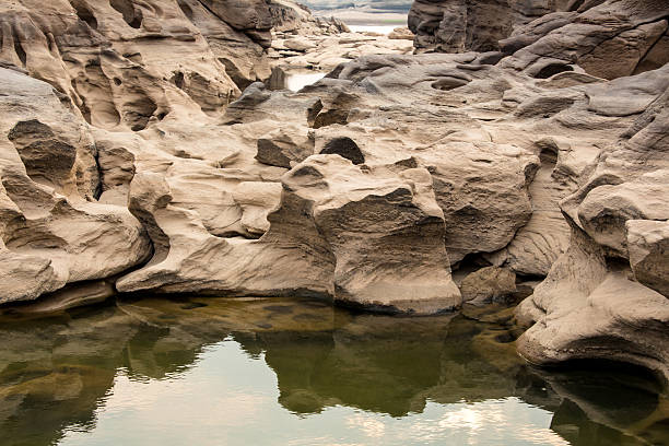 istock Sampanbok (3000 Hole) Rock in Mekong River, Thailand. 477650457