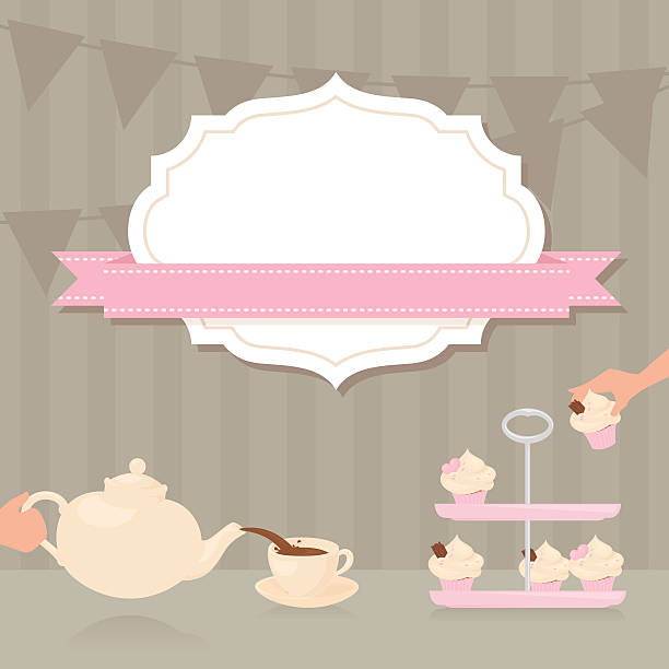 ilustraciones, imágenes clip art, dibujos animados e iconos de stock de tea party invitación - ribbon nobody cupcake celebration