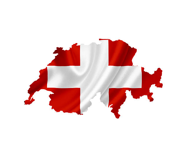 istock Map of Swiss with waving flag isolated on white 477651241