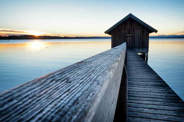 old wooden boathouse at a lake