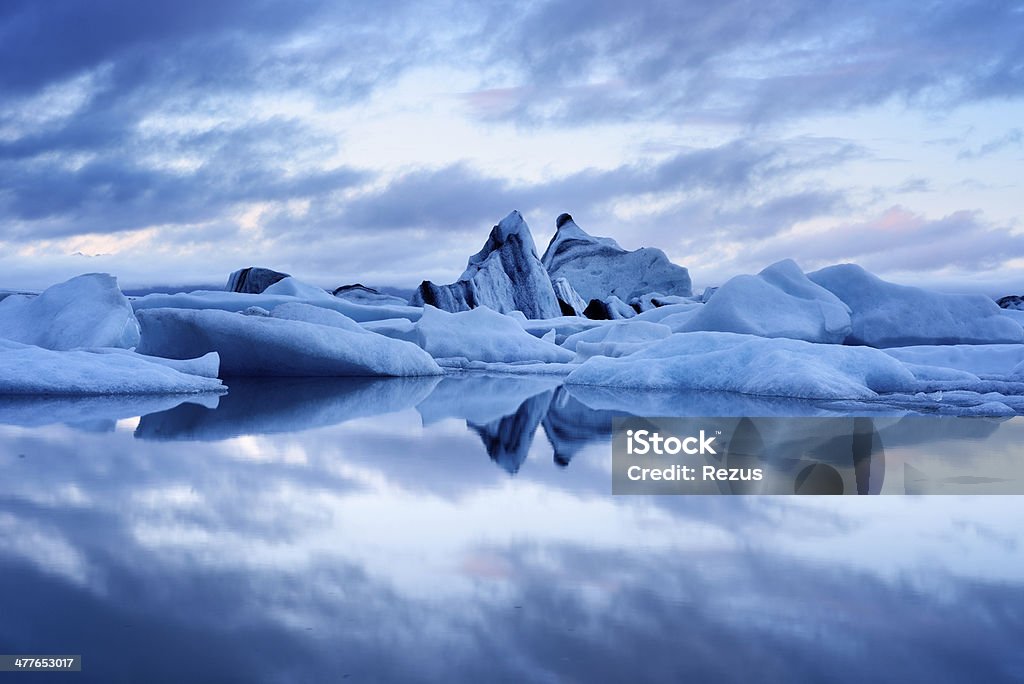 Blue twilight landscape of Jokulsarlon Lagoon, Iceland Glacier Stock Photo