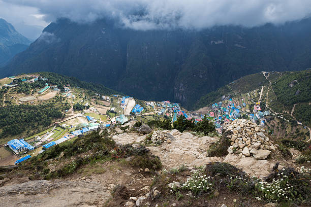 istock Namche Bazaar village  high above view. 477655662