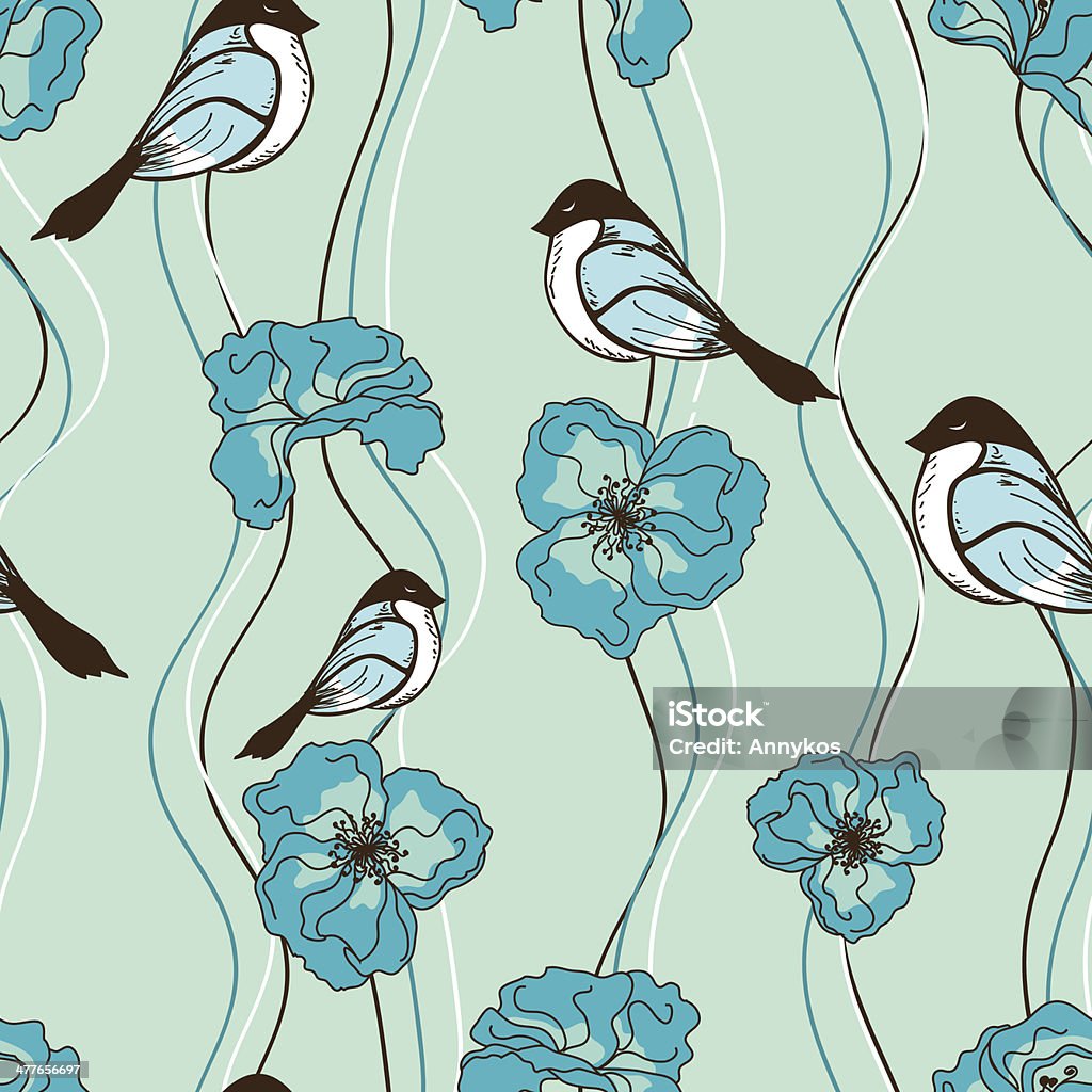 Seamless pattern di fiori e uccelli - arte vettoriale royalty-free di Animale