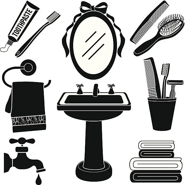 Vector illustration of bathroom sink icon set in black and white