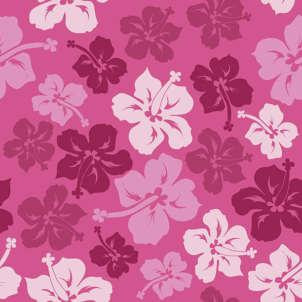 ilustrações, clipart, desenhos animados e ícones de floral seamless pattern de hawaiian hibisco - hibiscus single flower flower red