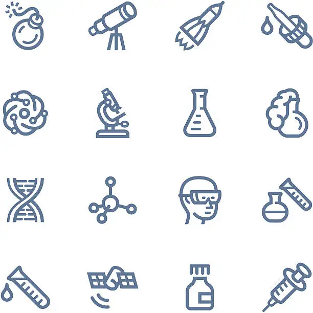 Vector illustration of Set of blue science-related icons