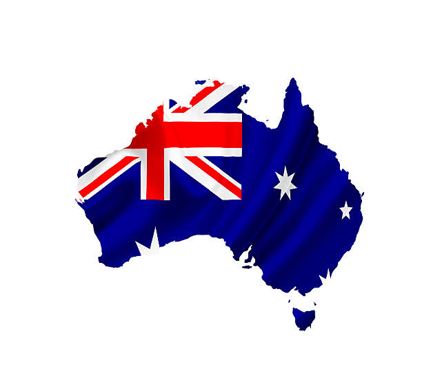 istock Map of Australia with waving flag isolated on white 477660013