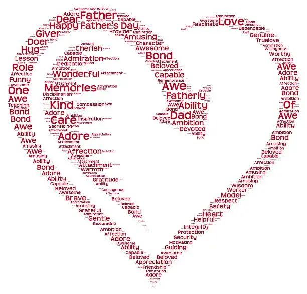 Isolated image of tag clouds in the shape of  a heart related to Father's day