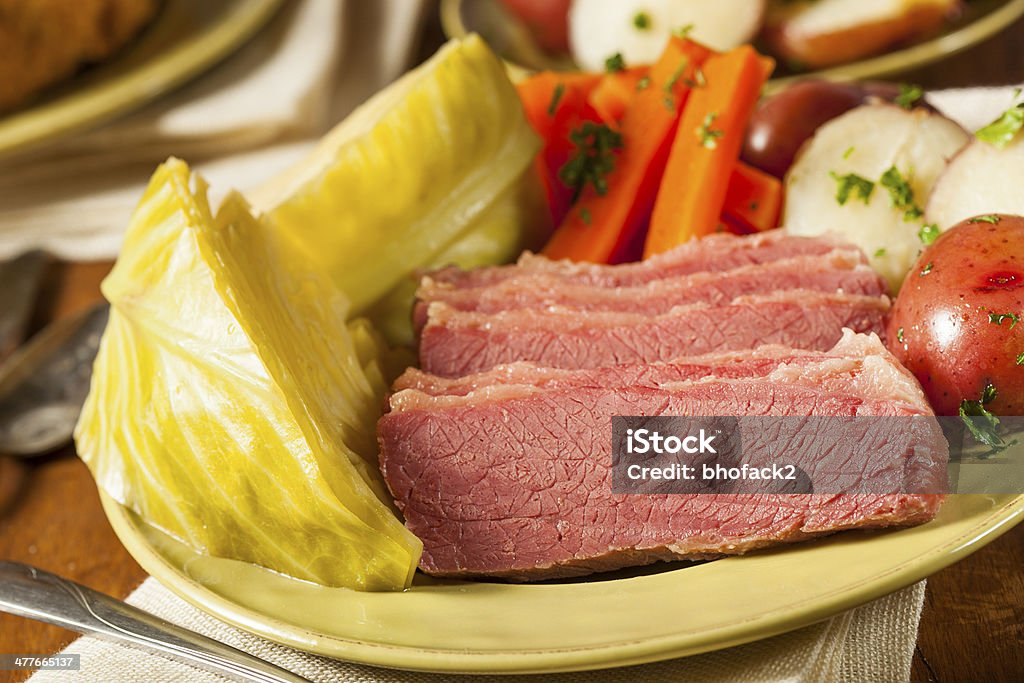 Homemade Corned Beef and Cabbage Homemade Corned Beef and Cabbage with Potatoes and Carrots Beef Stock Photo