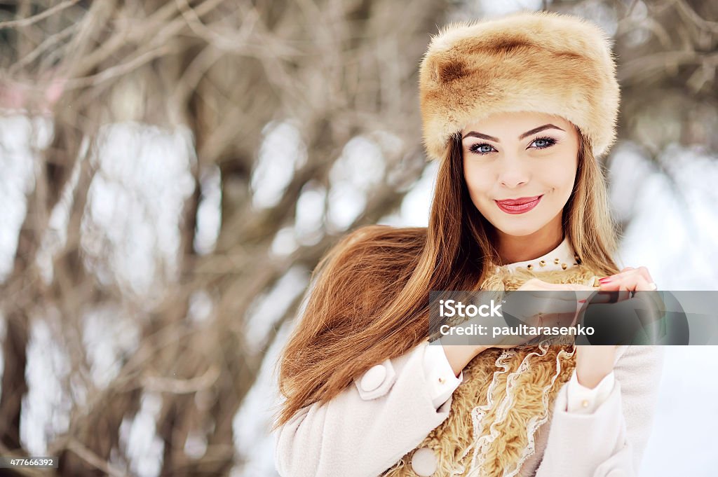 Beautiful portrait of young woman in winter 2015 Stock Photo