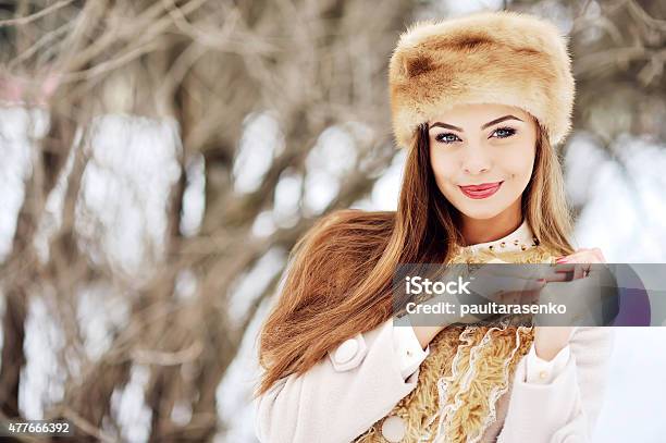 Beautiful Portrait Of Young Woman In Winter Stock Photo - Download Image Now - 2015, Adult, Adults Only
