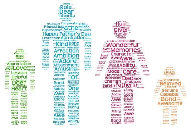 Illustration  of an  Isolated image of tag clouds in a happy family shape related to Father's day