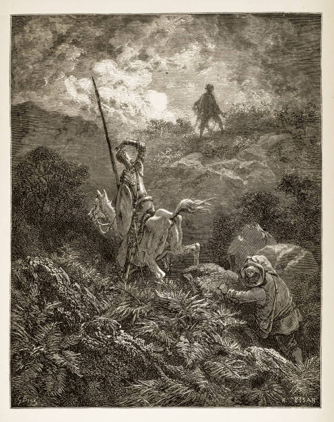 don quixote engraving - sancho stock illustrations