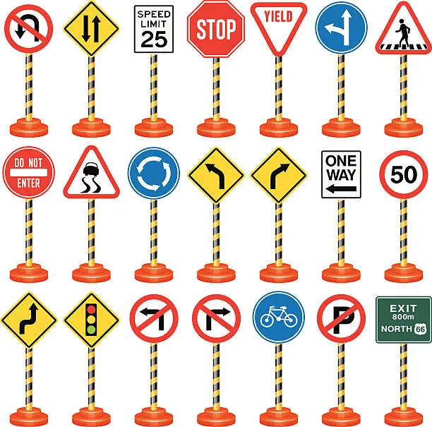 Vector illustration of Road Signs, Traffic Signs, Transportation, Safety, Travel