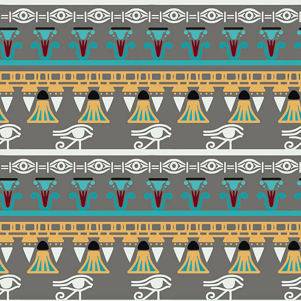 illustrations, cliparts, dessins animés et icônes de motif sans couture frontière égyptienne - egyptian culture hieroglyphics human eye symbol
