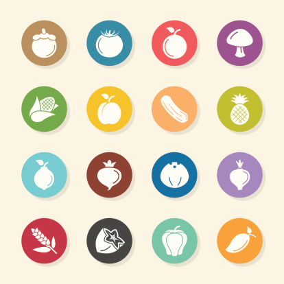 Fruit and Vegetable Icons Set 2 Color Circle Series Vector EPS10 File.