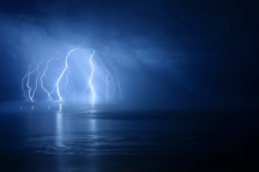 Lightning storm over the sea.