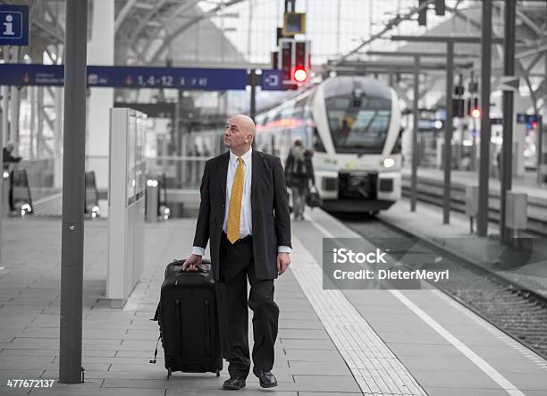 Business Man At Train Station Stock Photo - Download Image Now - Adult, Adults Only, Arrival
