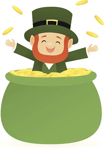 Vector illustration of Leprechaun in a Pot of Gold