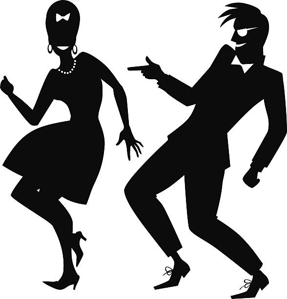 早期のロックンロールダンス - 1950s style 1960s style dancing image created 1960s点のイラスト素材／クリップアート素材／マンガ素材／アイコン素材