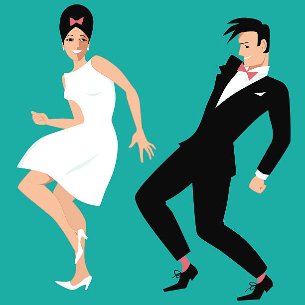 ilustraciones, imágenes clip art, dibujos animados e iconos de stock de principios de rock'n'roll - 1950s style 1960s style dancing image created 1960s