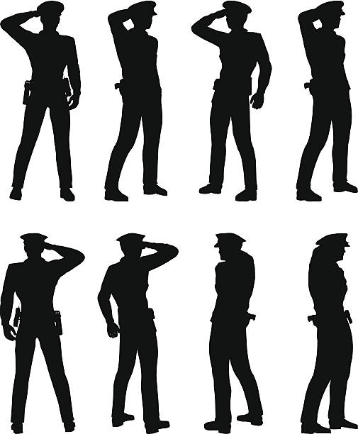 illustrazioni stock, clip art, cartoni animati e icone di tendenza di policeman saluto militare - saluting sailor armed forces men