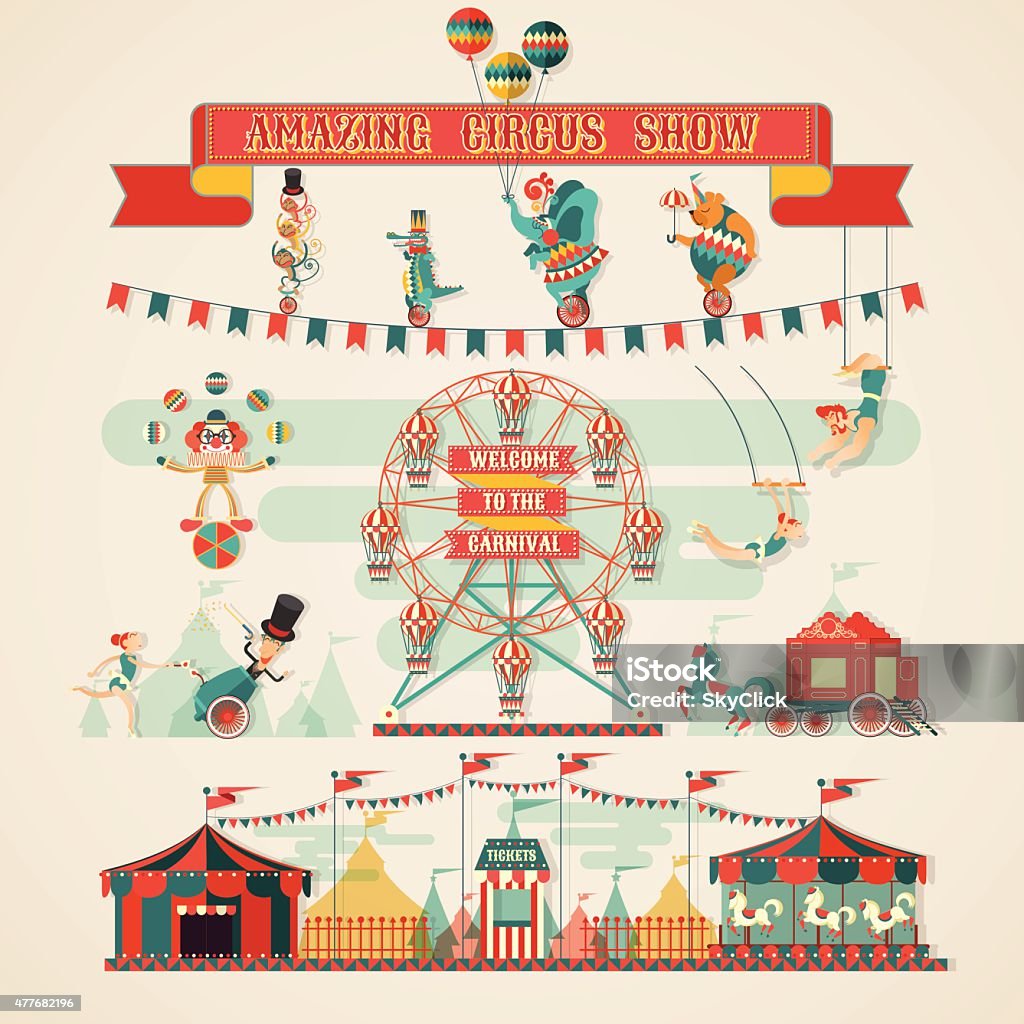 Amazing Circus Show elements design elements of circus show vector illustrations Traveling Carnival stock vector