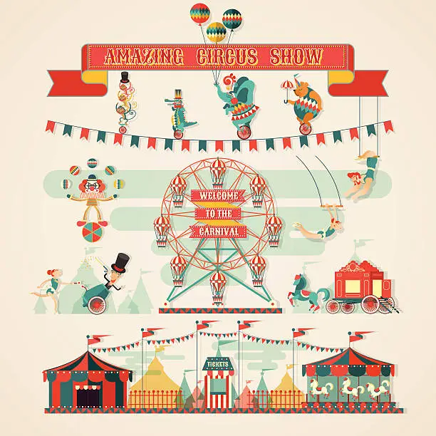 Vector illustration of Amazing Circus Show elements