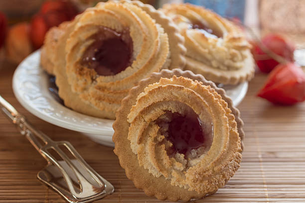istock German Ox Eye cookies on a laid table 477682767