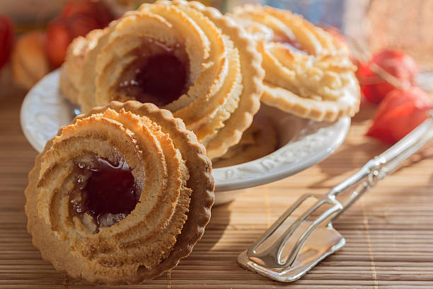istock German Ox Eye cookies on a laid table 477682787