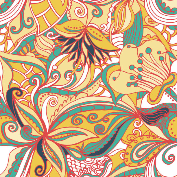 Fancy Flow Drawing 340+ Vector Seamless Floral Pattern With Hand Drawn Fancy Doodle Flow ...
