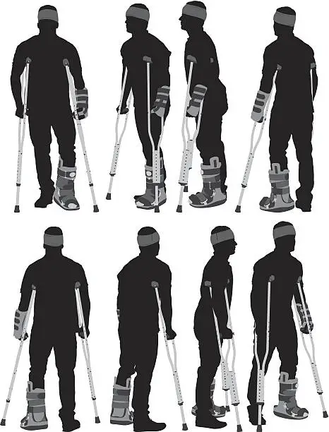Vector illustration of Injured man on crutches