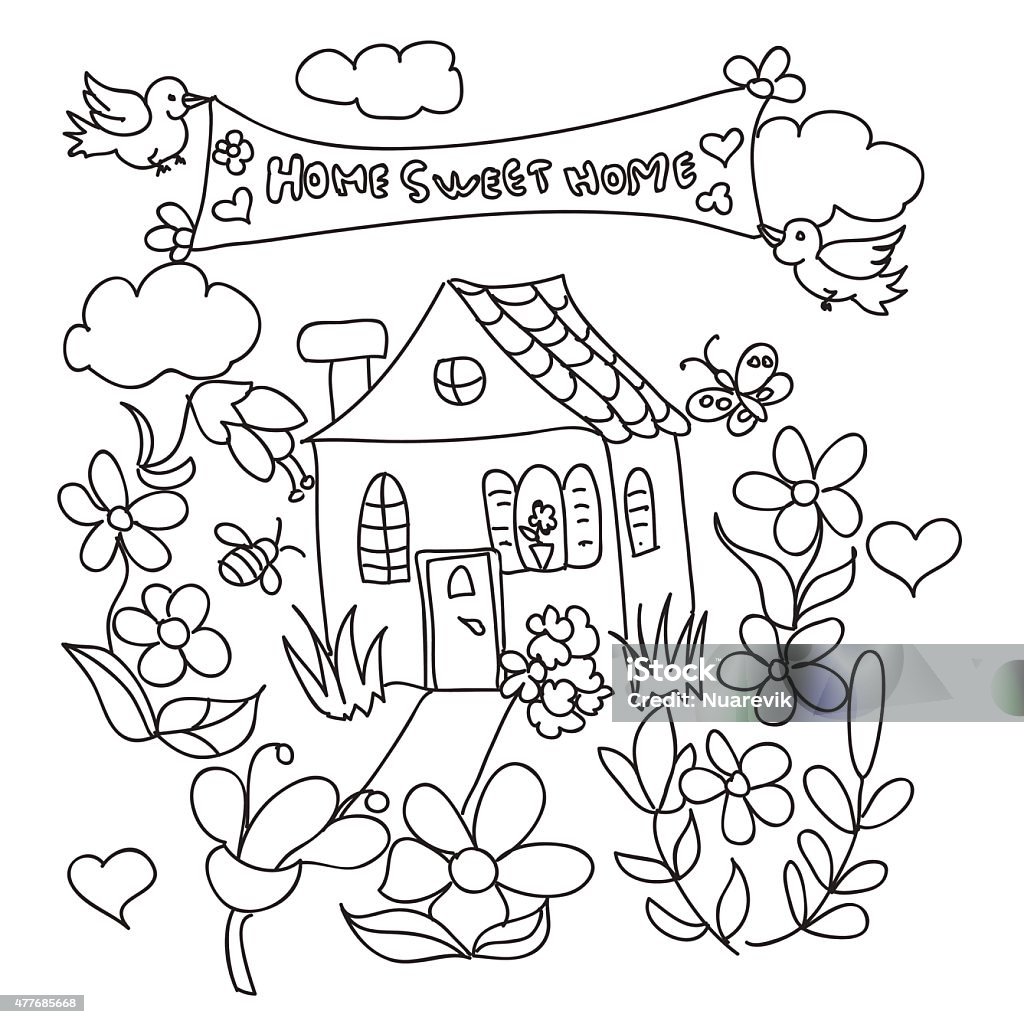 Sweet Home doodles coloring page 2015 stock vector