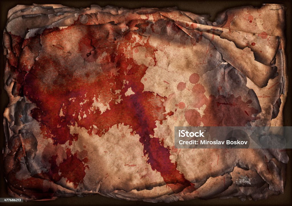 Hi-Res sangre se tiñeron quemado papel de Grunge textura de hojas pila Vignette - Foto de stock de Con manchas libre de derechos