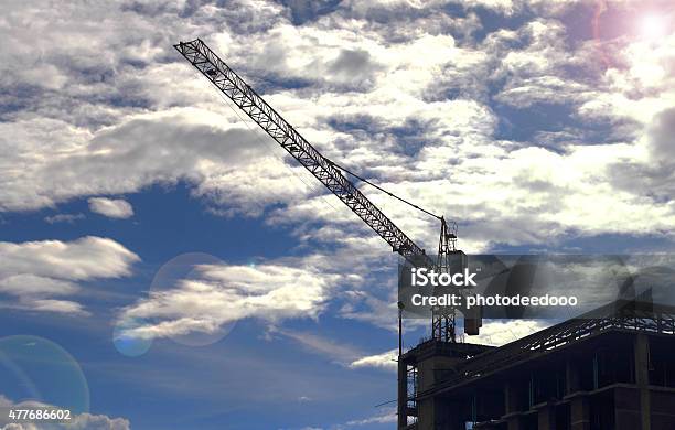 Construction Site With Cranes On Sky Background Stock Photo - Download Image Now - 2015, Architecture, Arranging