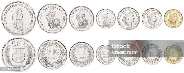 一連のスイス白い背景の上に積み上げられた硬貨 - スイス通貨のストックフォトや画像を多数ご用意 - スイス通貨, スイス硬貨, スイス紙幣