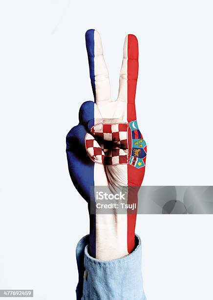 Bandiera Della Croazia Mano Segno - Fotografie stock e altre immagini di Bandiera della Croazia - Bandiera della Croazia, A forma di V, Bandiera
