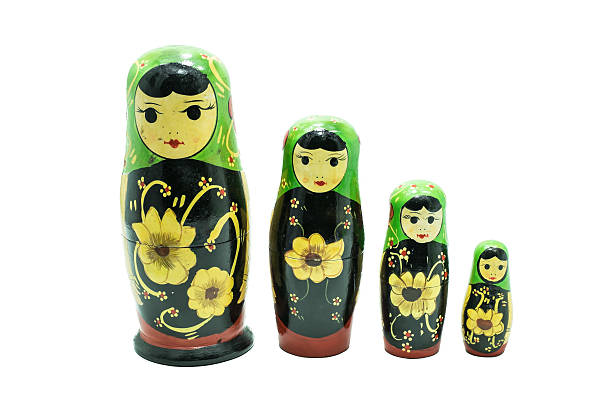 グリーン matryoshka 人形(ロシア人形）白で分離 - babushka russian nesting doll doll green ストックフォトと画像