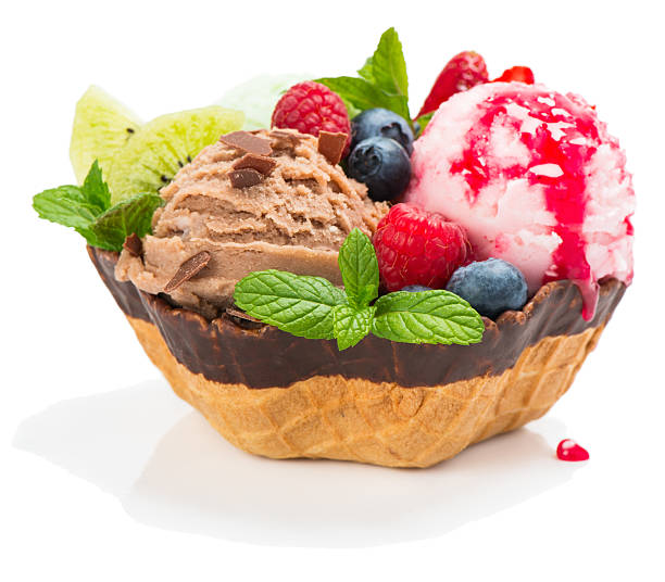 istock Ice cream scoops with wafer bowl 477694342
