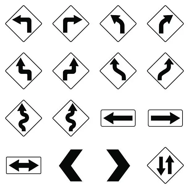 Vector illustration of Set of black road traffic signs. Vector