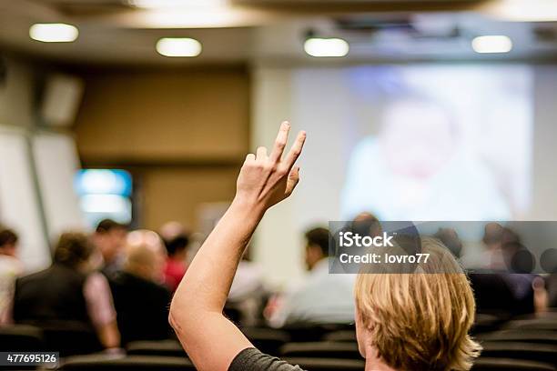 Raised Arm On Seminar Stock Photo - Download Image Now - Adult, Adult Student, Adults Only