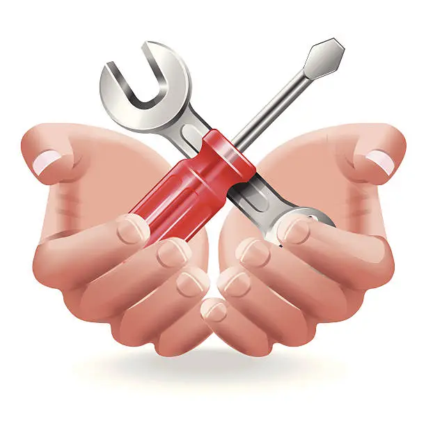 Vector illustration of Hands holding Tools