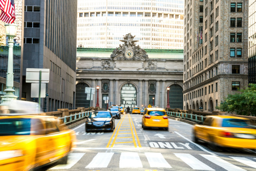 Yellow cab traffic in New York, USA.