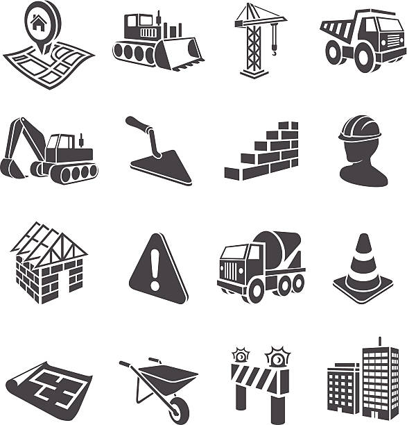 3 d construction icons - earth mover bulldozer construction scoop stock-grafiken, -clipart, -cartoons und -symbole