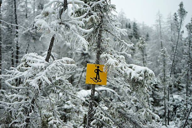 Snow shoe sign in winter, Quebec, Canada