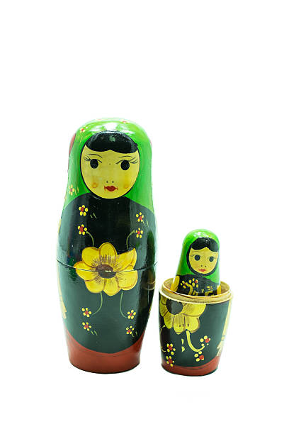 グリーン matryoshka 人形(ロシア人形）白で分離 - babushka russian nesting doll doll green ストックフォトと画像